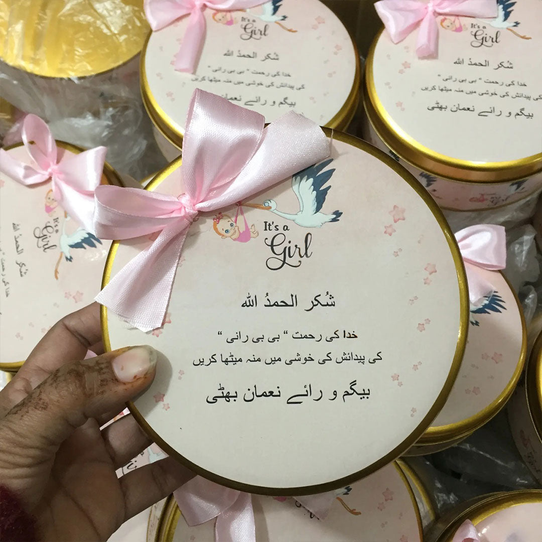 Half Kg Baby Girl Tin Sweet Box With Bow