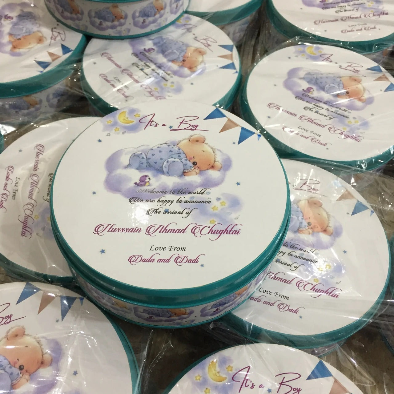 Blue Baby Announcement Half Kg Tin Box